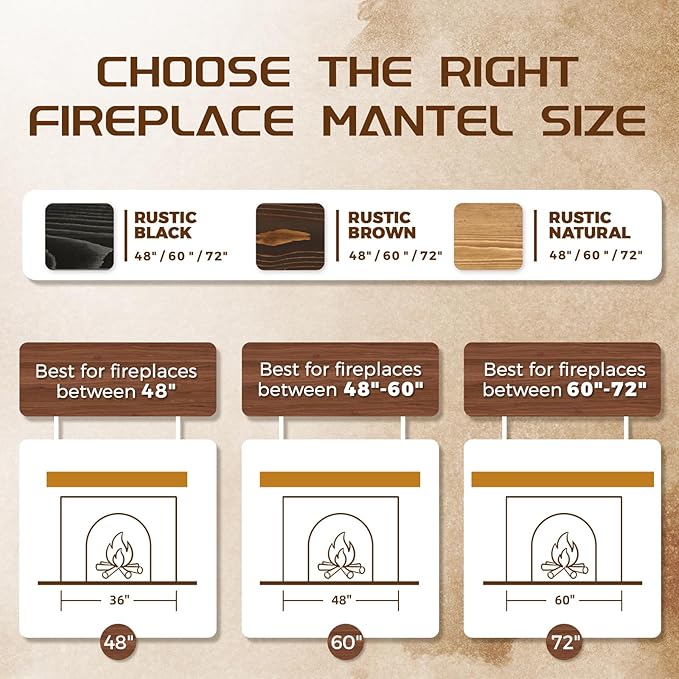 48x7x3 Fireplace Mantel - Solid Rustic Wood - Wall Mounted Floating Shelf with Invisible Heavy Duty Steel Bracket (Weathered Black)-CasaMuseHome