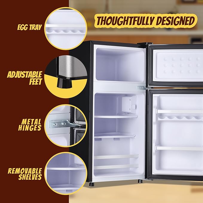 2.4 Cu.ft Mini Fridge Small Refrigerator with Freezer Dual Door Dorm Fridge for Personal Senven Temp Gear Suit for Apartment, Bedroom, Rv Silver-CasaMuseHome