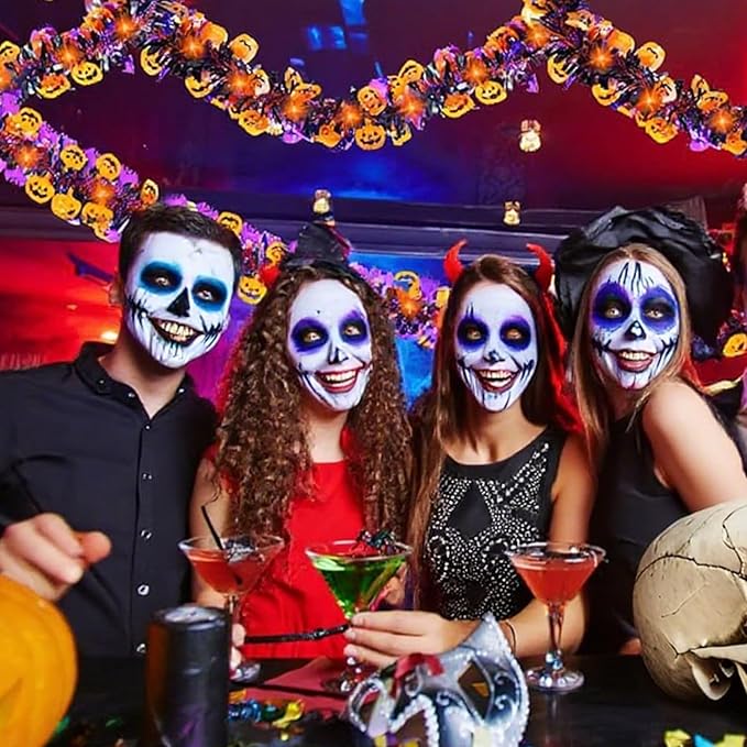 50 Ft Halloween Tinsel Garlands,Funny Pumpkin Purple Bats Shiny Metallic Twist Foil Tinsel Garland Hanging Holiday Decorations for Home Indoor Outdoor Festivities Party Decor-CasaMuseHome