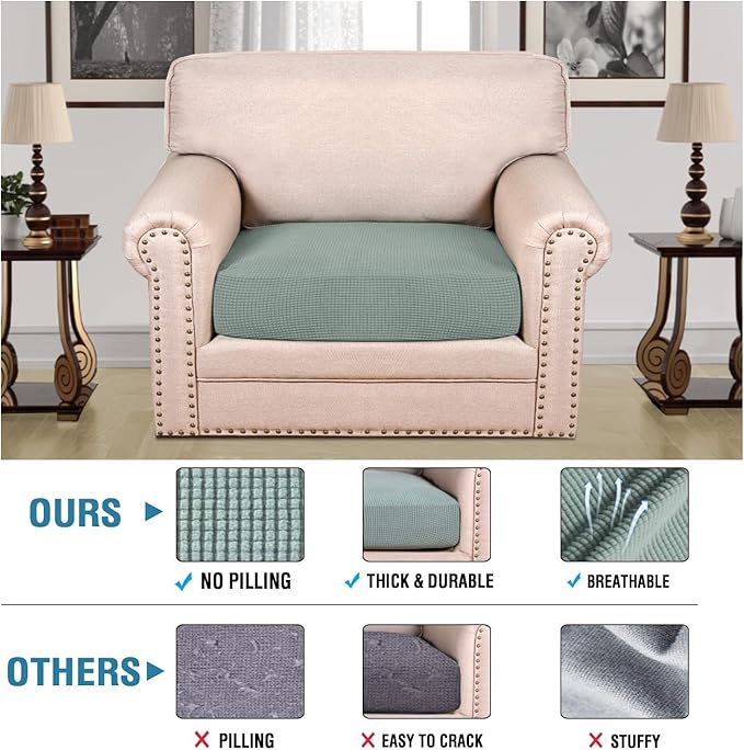 H.VERSAILTEX Super Stretch Individual Seat Cushion Covers Sofa Covers Couch Cushion Covers Slipcover Sets Thick Jacquard Textured Twill Fabric (1 Piece Chair Cushion Cover, Sage)-CasaMuseHome