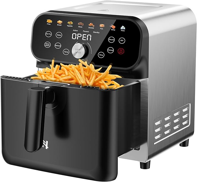 6QT Air Fryer Oven with LED Digital Touchscreen, 12 Preset Cooking Functions Air fryers, Bake, Reheat, Keep Warm, Nonstick and Dishwasher-Safe Basket, Stainless Steel/Black-CasaMuseHome