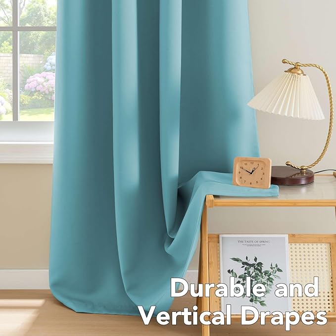 H.VERSAILTEX Thermal Insulated Blackout Drapes Soft and Smooth Microfiber Formaldehyde-Free Curtains for Nursery,Grommet Window Panels,52 by 84 - Inch - Aqua - Set of 2-CasaMuseHome