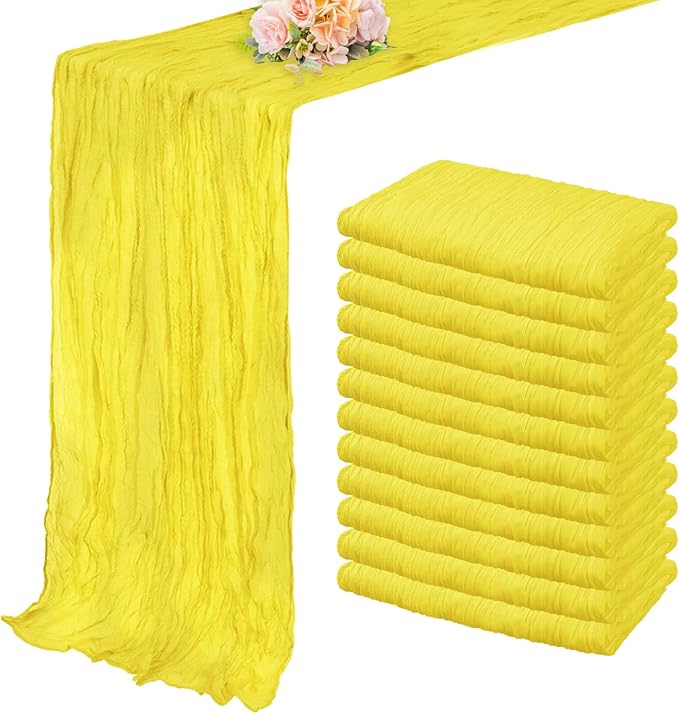 12 Pack Yellow Cheesecloth Table Runner 20 x 120 Inch Long Rustic Gauze Cheese Cloth Table Runner for Wedding 10FT Bridal Baby Shower Table Decorations Boho Fabric Sheer Birthday Party Table Decor-CasaMuseHome