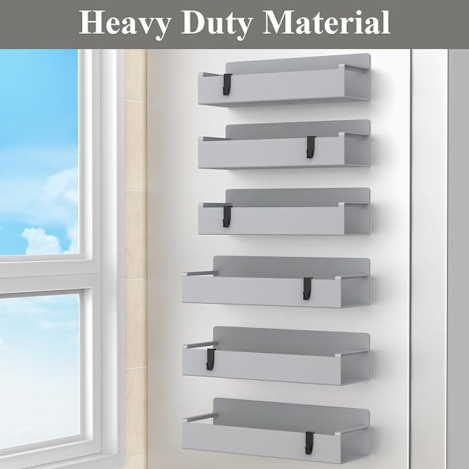 6 Pack Magnetic Spice Rack Organizer for Refrigerator and Oven, Light Gray Fridge Organizers and Storage for Kitchen-CasaMuseHome