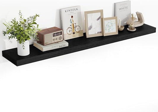 55 Inch Floating Shelves, 55"x9.25"x1.5" Inch Deep Floating Shelves for Wall, Wooden Shelves for Bathroom, Bedroom, Living Room, Black-CasaMuseHome