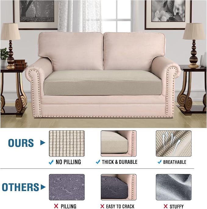 H.VERSAILTEX Super Stretch Individual Seat Cushion Covers Sofa Covers Couch Cushion Covers Slipcover Sets Thick Jacquard Textured Twill Fabric (1 Piece Loveseat Cushion Cover, Island Fossi)-CasaMuseHome