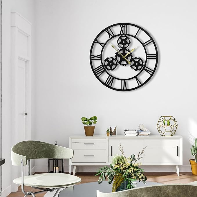 20inches/50cm Wall Clocks for Living Room Deco Non Ticking Silent Battery Operated Modern Vintage Roman Numeral Oversized Wall Clocks for Bedroom Kitchen Fireplace Office Farmhouse-CasaMuseHome
