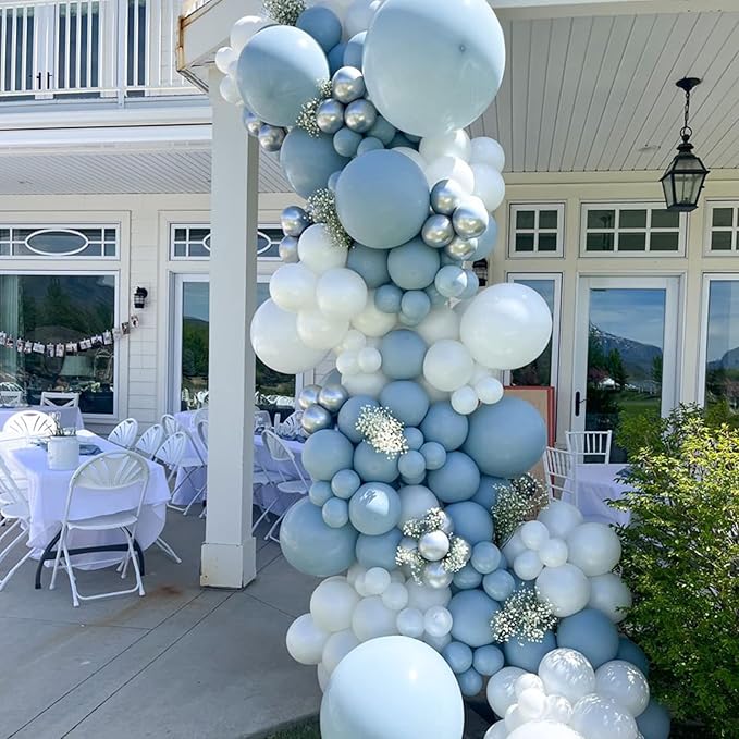 130pcs Dusty Blue Balloons Different Sizes 18" 12" 10" 5" Slate Blue Balloons for Boys Girls Baby Shower Wedding Anniversary Graduation Engagements Birthday Party Decorations-CasaMuseHome