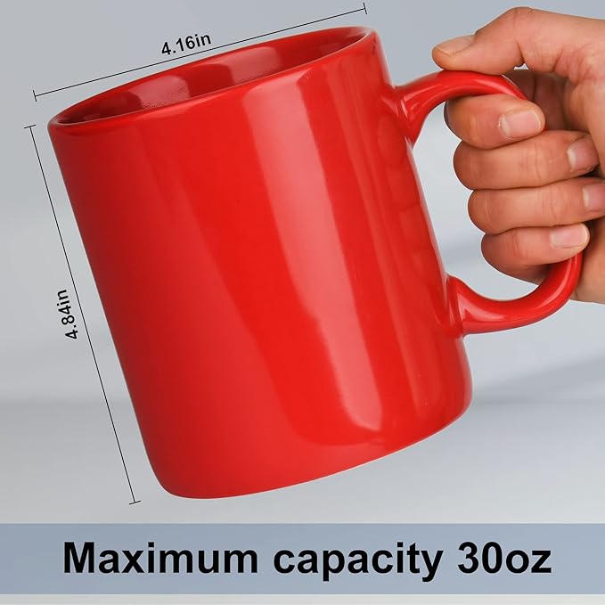 30oz Super Large Ceramic Coffee Mugs Large Handles Set of 2 (Red)-CasaMuseHome