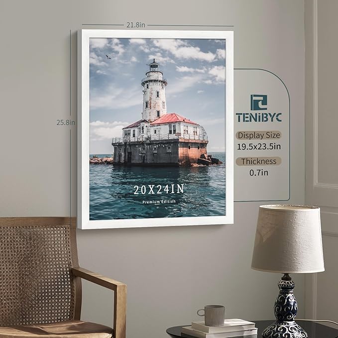 20x24 Picture Frame Set of 3, Textured White Solid Wood Poster Frame, Wall Gallery Frame-CasaMuseHome