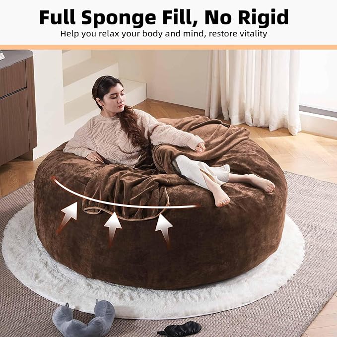 6FT,Oversized Bean Bag Chairs for Adults,Giant beanbag with Filler Included，Fluffy Memory Foam,Soft and Comfy Corduroy Fabric,Gaming Chairs Suitable for Living Room and Bedroom (Coffee Color, 6 Foot)-CasaMuseHome