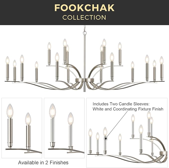18 Light Nickel Living Room Chandelier High Ceiling Foyer Candle Chandelier Large Modern 59in Metal Chandeliers Hanging Light for Master Bedroom Dining Room Light Fixture Over Table-CasaMuseHome
