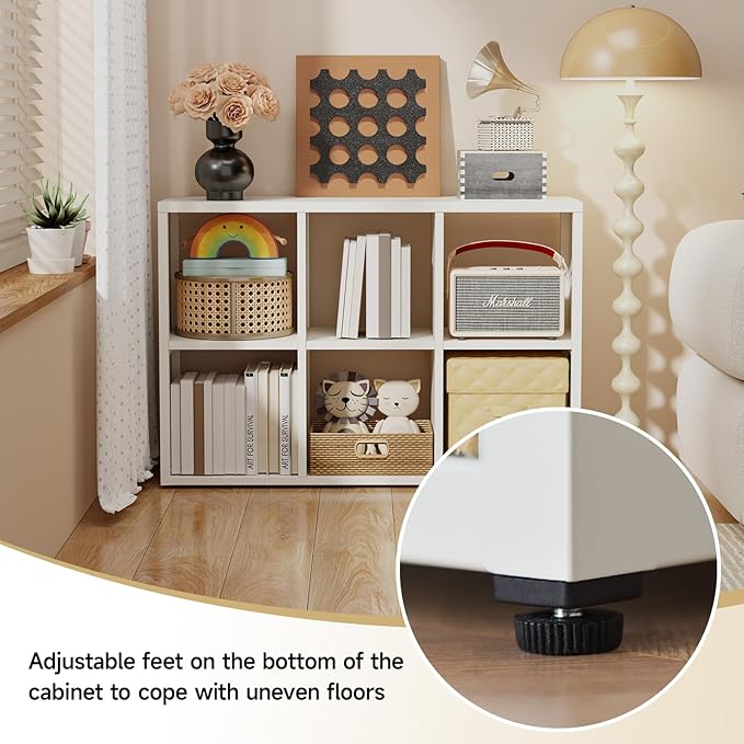 6 Cube Storage Organizer, Black Bookshelf with Storage, 2 Tier Storage Cubes,Freestanding Storage Organizer with Shelves for Living Room, Study-CasaMuseHome