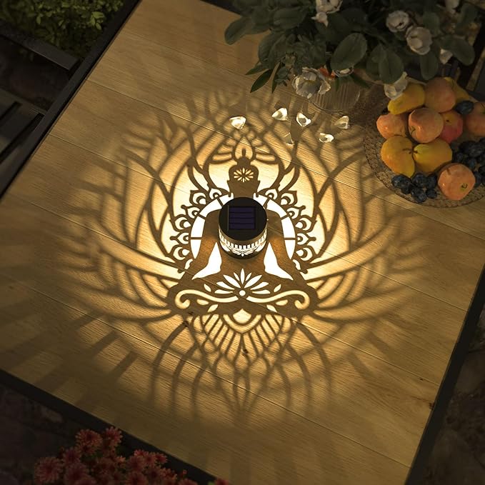 4 Pack Solar Fence Lights Metal Solar Powered Outdoor Wall Deck Step Lights Zen Theme Waterproof Fence Light for Garden Post Patio Backyard Yard Decor, Gardening Gifts for Women Mom Grandma-CasaMuseHome