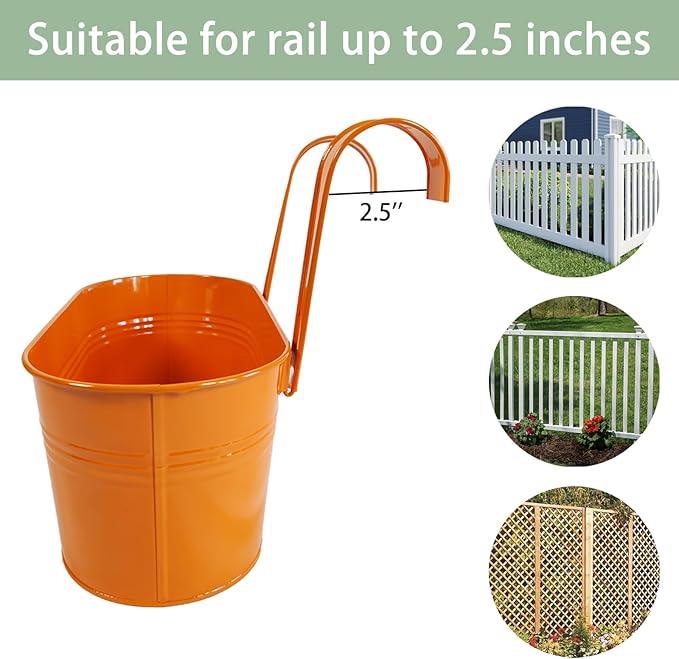 8 Pack Hanging Planters 10", Colorful Metal Bacony Railing Planter for Outdoor Decor, Countryside Fence Pot Flower Bucket for Rails Patio Garden, Plant Pot for Herb (Multi-Color, 8Pcs)-CasaMuseHome
