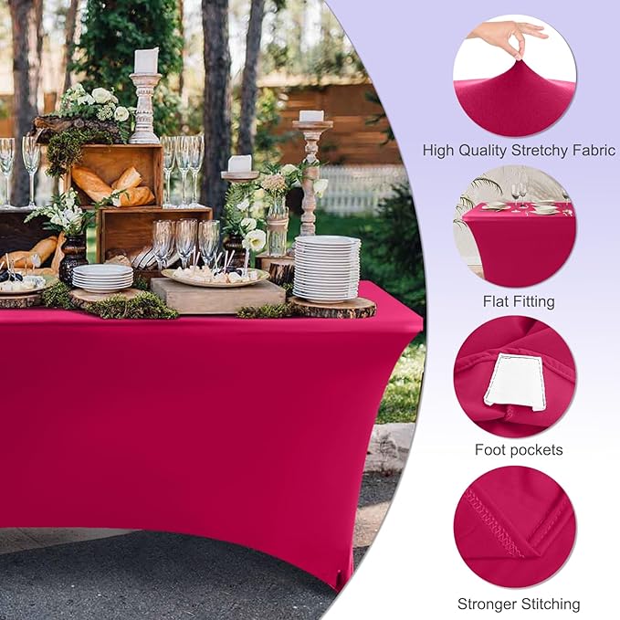 ABCCANOPY 6 FT Spandex Table Cover Stretch Fitted Wrinkle Resistant Tablecloth Reuse for Rectangular Folding Table Patry Event Wedding Banquet Protector Magenta-CasaMuseHome