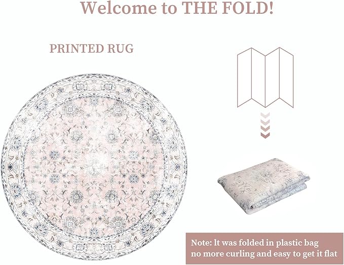 4'x4' Vintage Floral Rug - Persian Inspired Low-Pile Faux Wool Area Rug, Non-Slip Washable Round Rug for Bedroom, Nursery, Dorm, Soft Pink Boho Chic Decor-CasaMuseHome