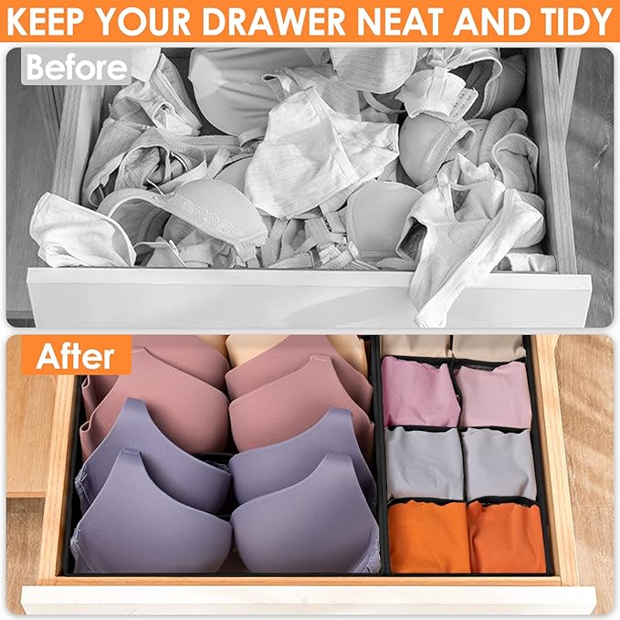 12 Pack Drawer Organizers, 116 Compartments Fabric Foldable Dresser Drawer Organizers for Clothing, Closet Organizers and Storage Bins for Clothes, Christmas Ornament Storage Boxes with Dividers-CasaMuseHome