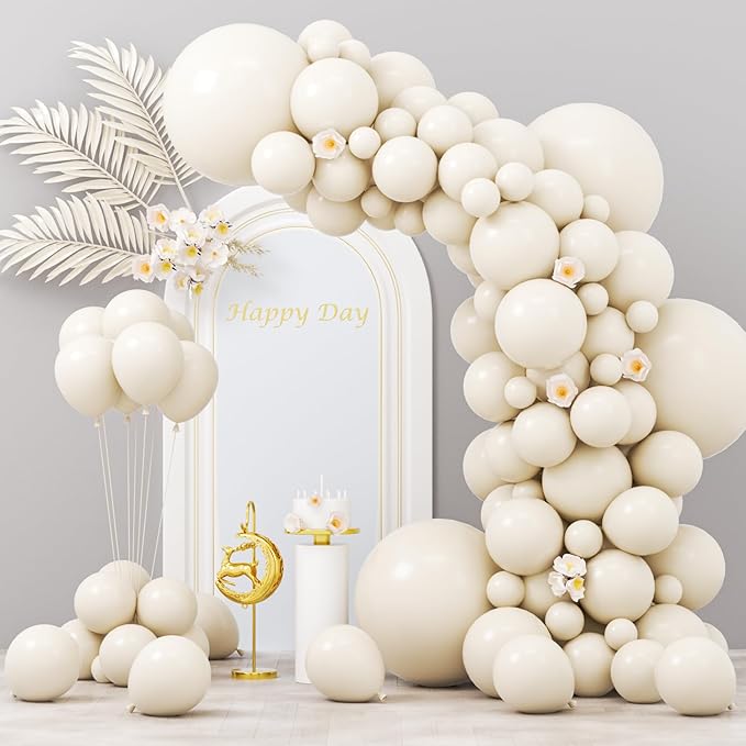 130pcs White Sand Balloons Different Sizes 18" 12" 10" 5" Off White Party Latex Balloons for Birthday Baby Shower Graduation Wedding Gender Reveal Anniversary Party Decorations-CasaMuseHome