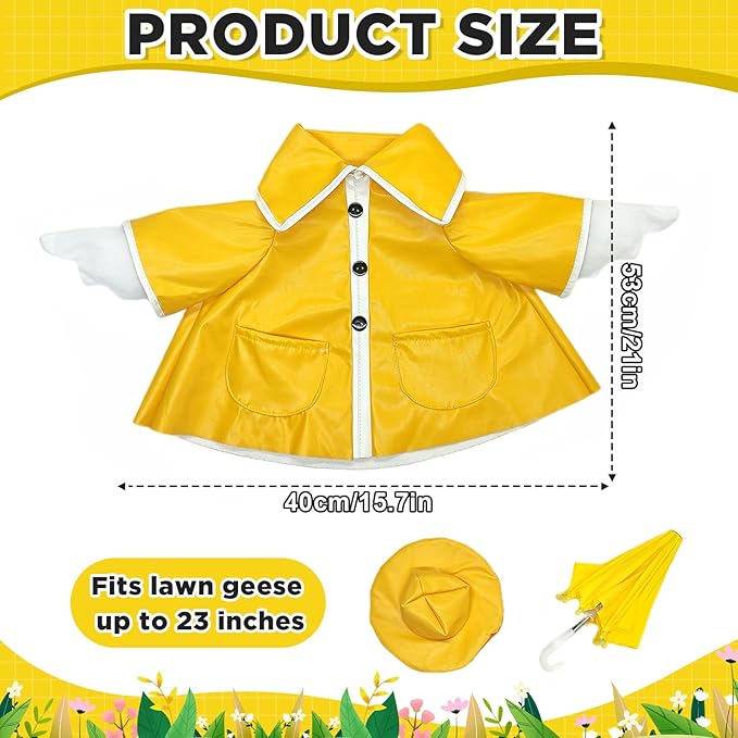 23 Inch Porch Goose Raincoat Outfit with Umbrella– Cement Goose Clothes for Porch Goose Statue, Waterproof Outdoor Goose Outfit for Lawn & Garden Decor-CasaMuseHome