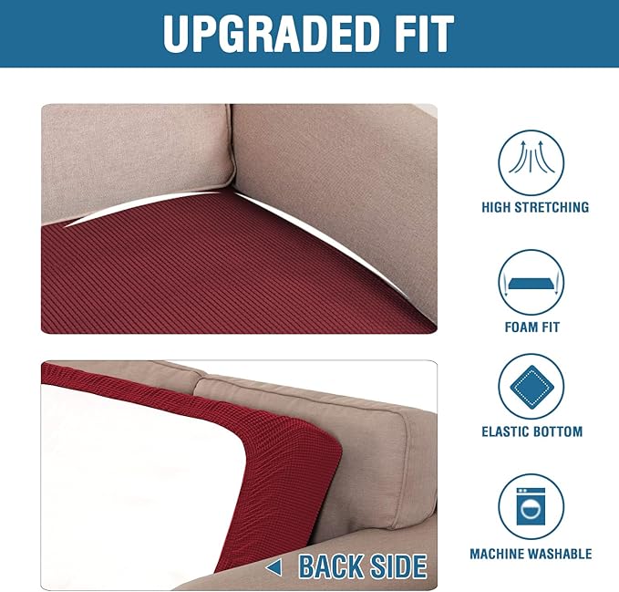 H.VERSAILTEX Super Stretch Individual Seat Cushion Covers Sofa Covers Couch Cushion Covers Slipcover Sets Thick Jacquard Textured Twill Fabric (1 Piece Sofa Cushion Cover, Burgundy Red)-CasaMuseHome