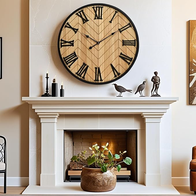 30 Inch Large Wall Clock Farmhouse Style - Brown Silent Non-Ticking Rustic Decor for Living Room, Kitchen, Bedroom-CasaMuseHome
