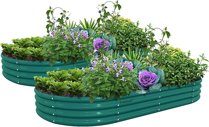 2 Pack 8x4x1FT Galvanized Raised Garden Bed Kit Oval Metal Ground Planter Box Outdoor Bottomless Planter Raised Beds for Vegetables Flowers Herbs Fruits, Green-CasaMuseHome