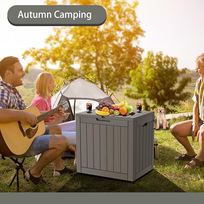 35 Gallon Outdoor Storage Box Waterproof Lockable Resin Deck Box Large, Patio Storage Bin for Pool Accessories Cushion Furniture, Garden Tools, UV-Resistant Outside Delivery Grey-CasaMuseHome