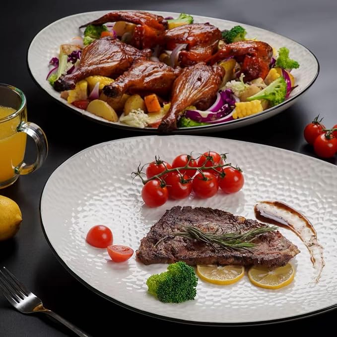 15" Large Serving Platter - Oval Large Serving Tray, Ceramic Serving Dish, White Platters for Serving Food, Appetizers, Entertaining, Party, Set of 2-CasaMuseHome