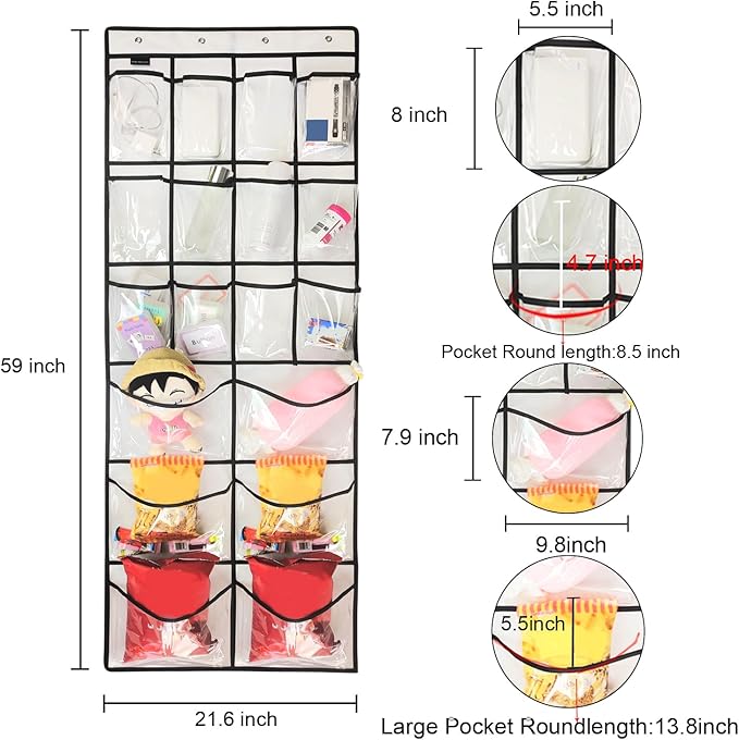 2 Pack Extra Large Hanging Crystal Clear Over Door Shoe Organizers, Closet Shoe Rack Organizer, 12+6 Pockets, 8 Hooks, White (59" x 21.6")-CasaMuseHome