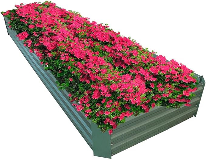 8x2x1ft Metal Raised Garden Bed Kit，Galvanized Garden Bed Box for Vegetables, Flowers, Herbs, and Succulents,120 Gallon Capacity - Green-CasaMuseHome