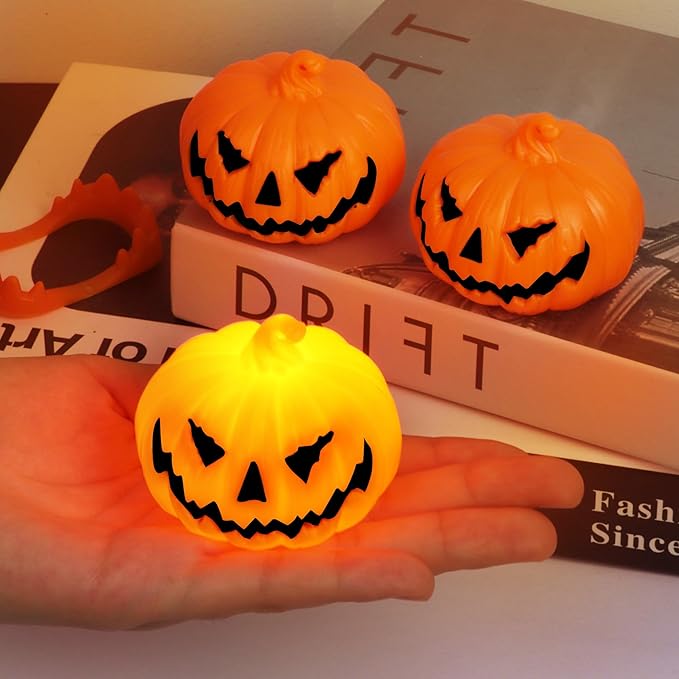 6 Pack Halloween Pumpkin Flameless Candles Battery Operated LED Tealight Candles for Home Room Decorations, Light Up Halloween Decorations Indoor for Table Party Office Fireplace-CasaMuseHome