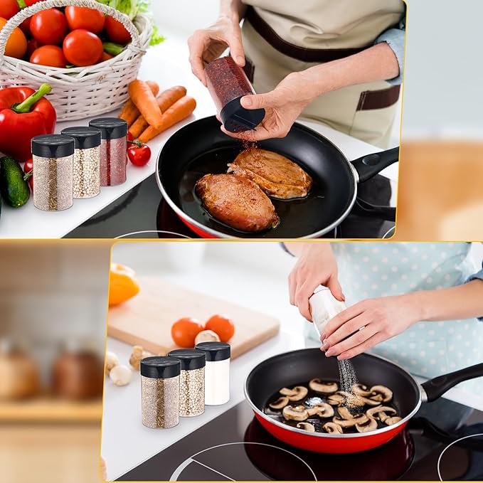 30 Pack 8.4 oz Plastic Spice Jars with Black Cap Empty Clear Plastic Spice Bottle Containers Reusable Seasoning Jars with Shaker Lids for Kitchen Storing and Dispensing Salt Powders-CasaMuseHome