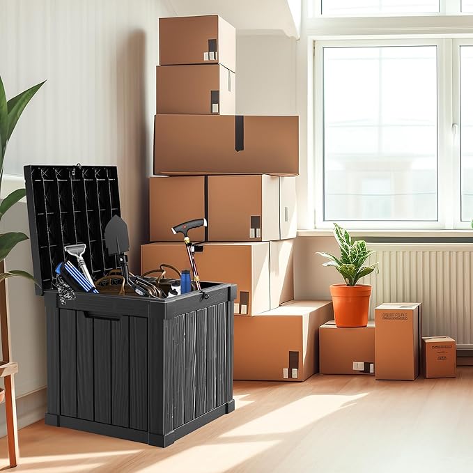 50 Gallon Deck Box Large Outdoor Storage for Patio Furniture,Outdoor Cushions,Garden Tools,Picnic Supplies and Pool Supplies,Waterproof,Resin,Lockable(Black)-CasaMuseHome