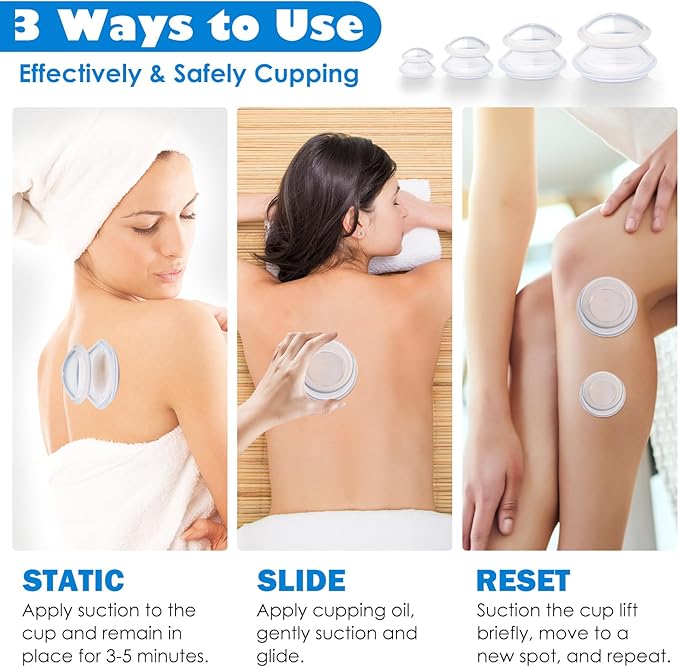 4 Pcs Cupping Therapy Professional Silicone Cupping Set,Suitable for Body Massage/Deep Myofascial Release/Pain Relief/Muscle Relaxation & More (Clear,4pcs)-CasaMuseHome