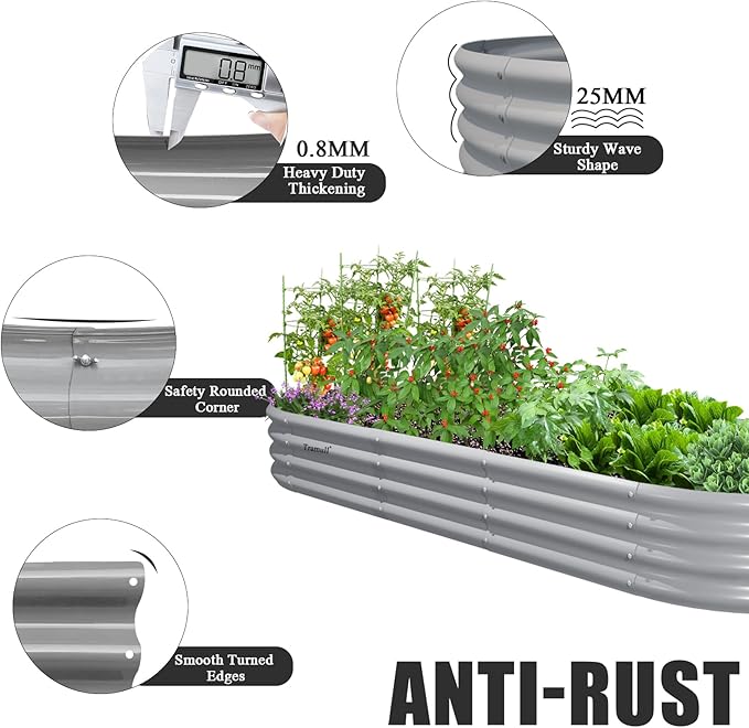 2 Pack 8x3x1FT Galvanized Raised Garden Bed Large Metal Planter Box Kit Elevated Raised Garden Planters for Outdoor Plants, Gray-CasaMuseHome