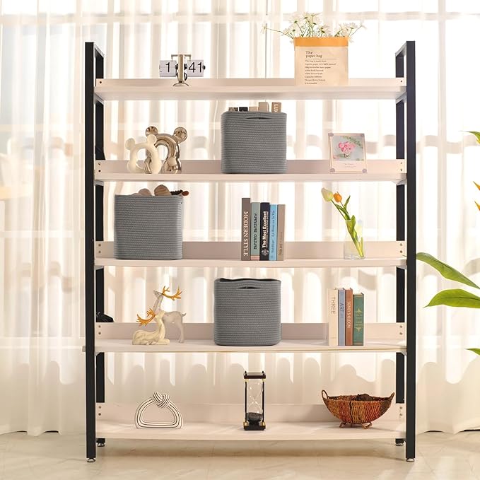 11 Inch Cube Storage Bins, Storage Cube Organizer Bins, Woven Cotton Rope Basket for Storage, Storage Baskets for Organizing Shelves, Grey Baskets for Toys Nursery, Grey (Pack of 3)-CasaMuseHome