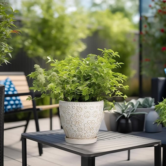 6.9 Inch Plant Pot with Drainage Hole and Saucer Ceramic Planter for Indoor Plant Flower Pot for Orchid Succulents Plants White-CasaMuseHome