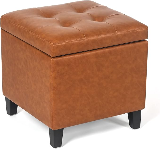 Adeco 17.7" Leather Cube Storage Orange Ottomans for Living Room-CasaMuseHome