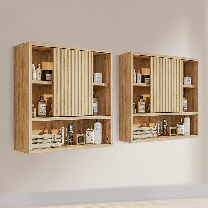 2 Pcs Bathroom Wall Cabinet Above Toilet Storage，Wall Mounted Storage with Adjustable Shelves, Space-Saving Modern Design for Bathroom & Laundry Room, Kitchen, Dining Room, Living Room-CasaMuseHome