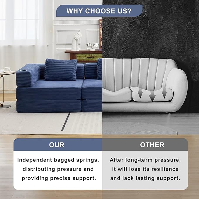 78" W Loveseat Sofa, 4 in 1 Convertible Floor Sofa Bed, Boneless Cloud Couch with Cup Holder, Fold Out Floor Couch, Loveseat Recliner Sleeper for Living Room Bedroom Lounge(Corduroy, White)-CasaMuseHome