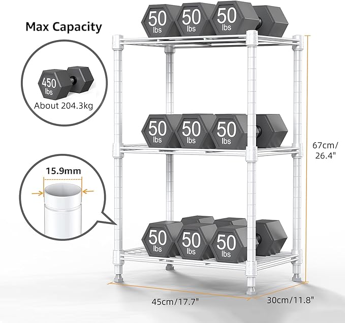 450 lbs Wire Storage Shelving 3-Tier Utility Shelving Unit Steel Organizer Wire Rack for Home,Kitchen,Office,White (11.8" D x 17.7" W x 26.4" H)-CasaMuseHome