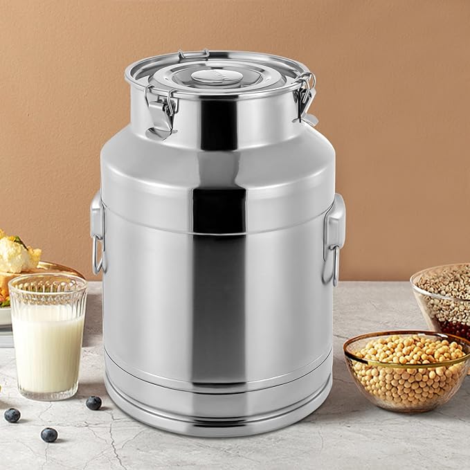 304 Food-Grade Stainless Steel Ice Bucket with Lid, 28L/7.4Gallon Good Sealing Storage Canister Milk Bucket Milk Can for Coffee, Tea, Water, Milk, Soup-CasaMuseHome