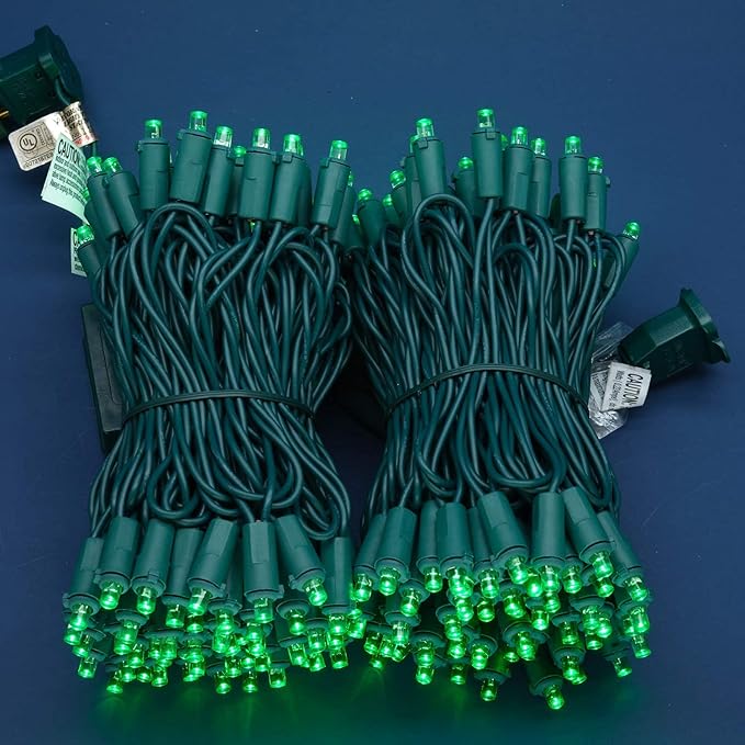 200 Count Green Wide Angle LED Christmas Lights, 66 ft Green Wire UL Certified Commercial Grade 5mm Holiday String Light Set (Green)-CasaMuseHome