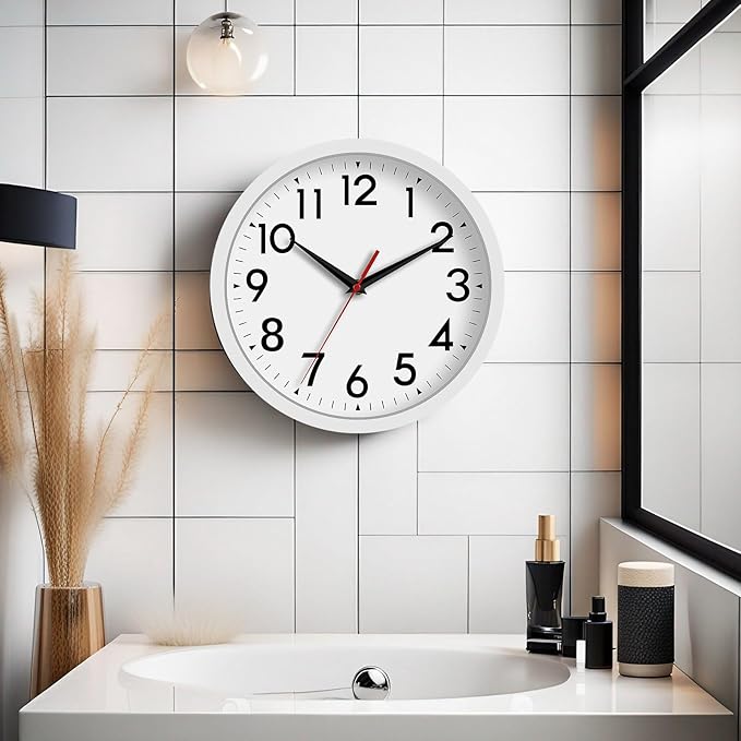12 Inch Wall Clock Battery Operated Silent Non Ticking Analog Modern Decorative for Office Kitchen Outdoor Living Room Classroom Bedroom Bathroom School(White)-CasaMuseHome