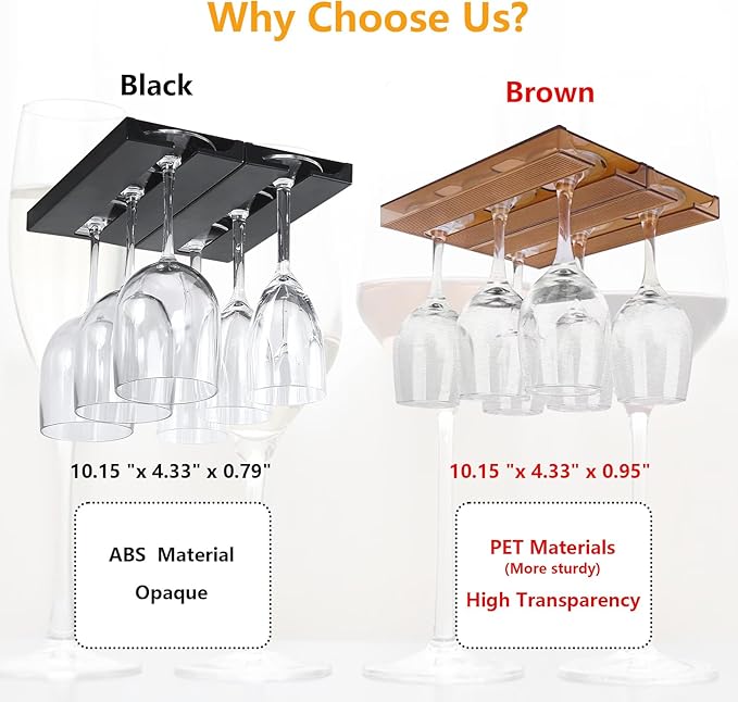 2 Pcs Wine Glass Holder,Stemware Rack Punch-free Hanging Under Cabinet for Bar,Kitchen and Restaurant (Brown)-CasaMuseHome