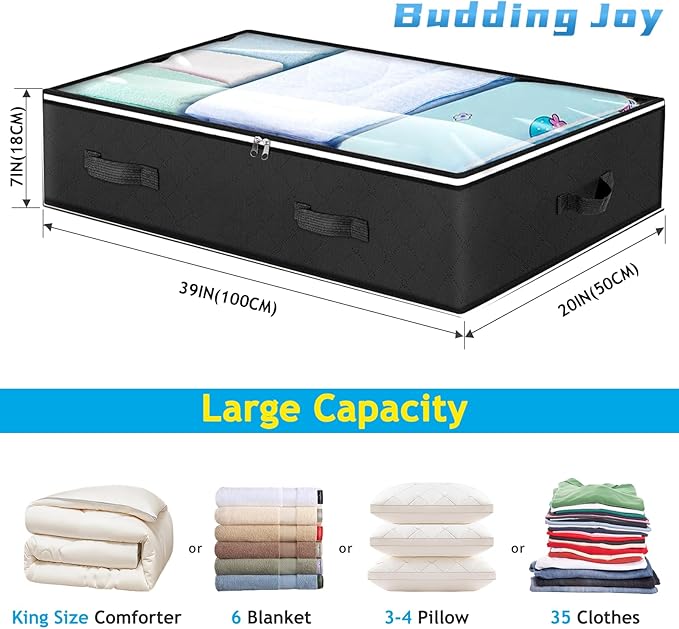 6 Pack Under Bed Storage Containers Organizer, Large Capacity Underbed Clothes Storage Bins, Bedroom Organization and Storage, Foldable Storage Bags for Clothes Pillow Blankets Bedding-CasaMuseHome