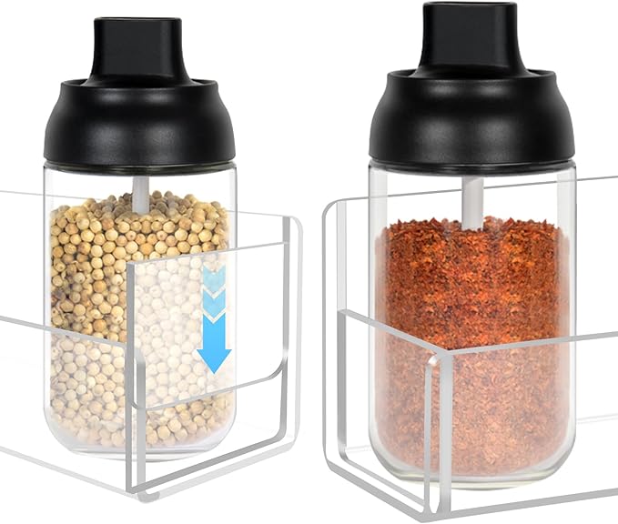 Acrylic Spice Rack Wall Mount-6 Inch, Clear Spice Shelf Storage Holder, 2 Pack Hanging Seasoning Rack Organizer for Cabinet Door, Cupboard or Wall Kitchen (Adhesive or Screw)-CasaMuseHome