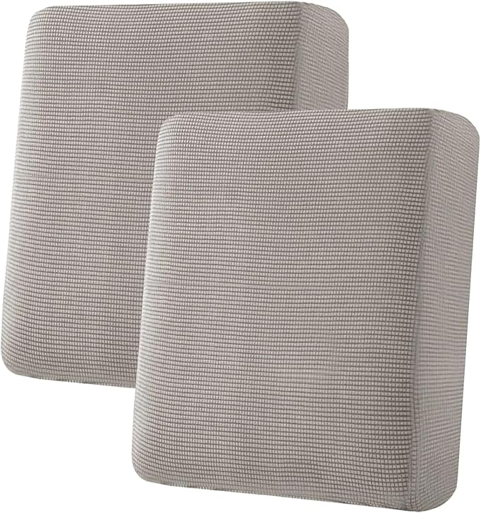 H.VERSAILTEX Super Stretch Individual Seat Cushion Covers Sofa Covers Couch Cushion Covers Slipcover Sets Thick Jacquard Textured Twill Fabric (2 Piece Medium Sofa Cushion Covers, Taupe)-CasaMuseHome