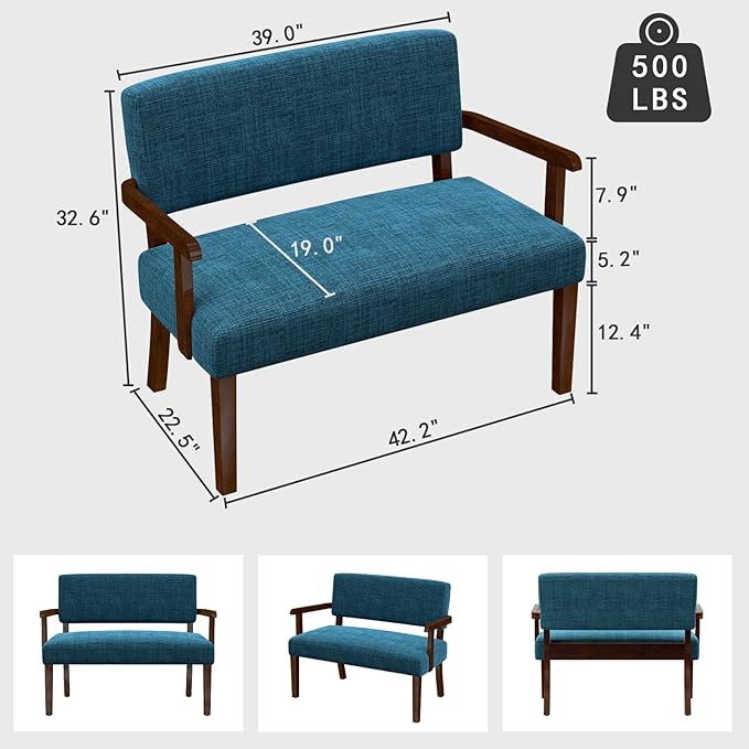 Accent Chair 2 Seat, Arm Chairs with Soft Seat and Armrests for Living Room, Love seat for Dining, Reading, and Waiting Rooms (Blue)-CasaMuseHome